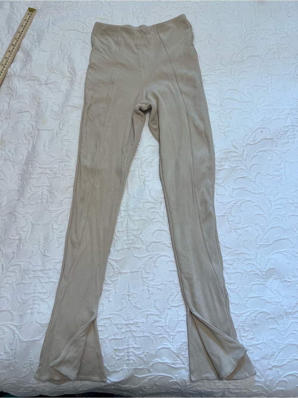 Oh Polly Beige/Sand Split-Hem Leggings with Flare Ankle size 6